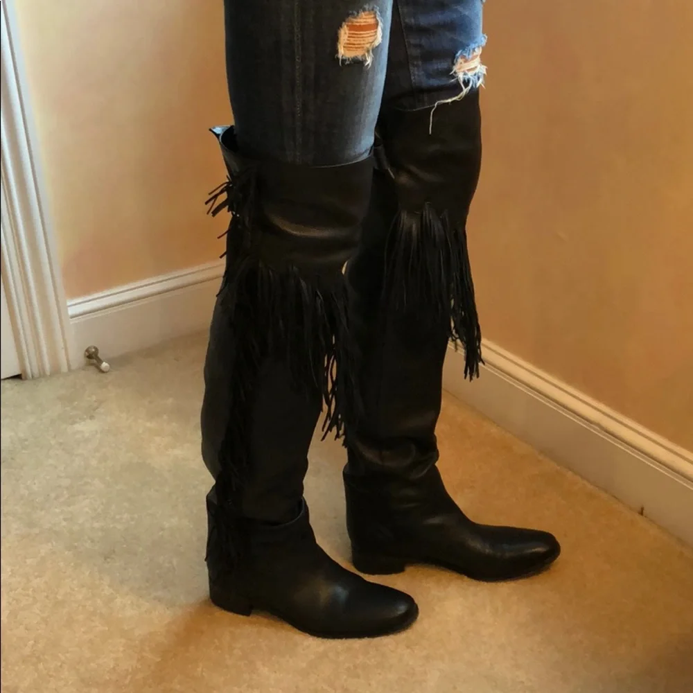 See By Chloé Black Fringe Over-the-Knee Boots